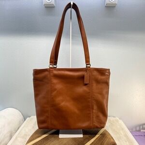 Vintage 90's Coach Saddle‎ Brown Leather Large Tote Bag Shoulder Purse